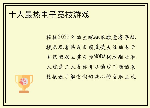 十大最热电子竞技游戏